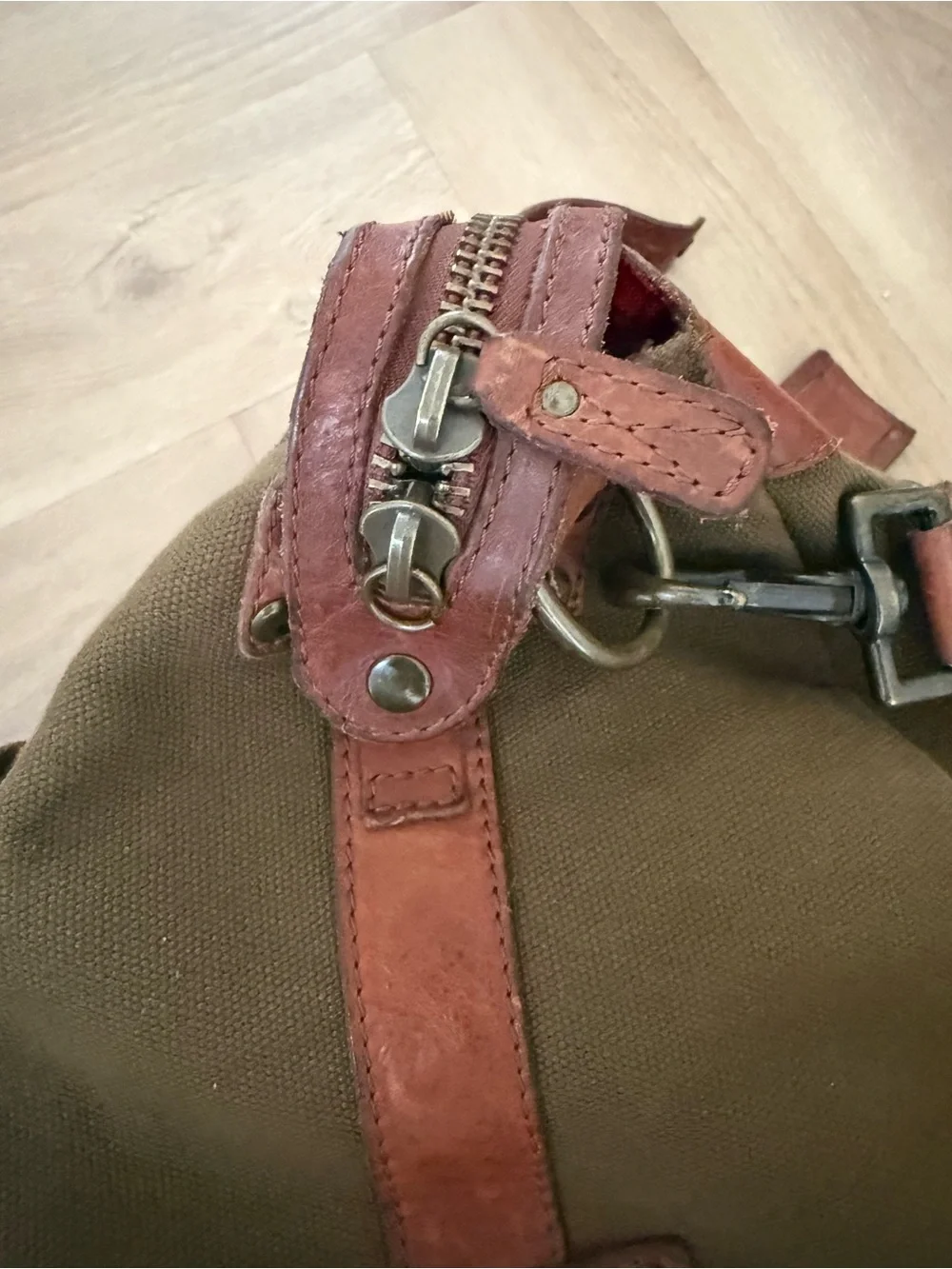 Will Leather Goods Canvas and Leather Travel Duffle Olive and Cognac